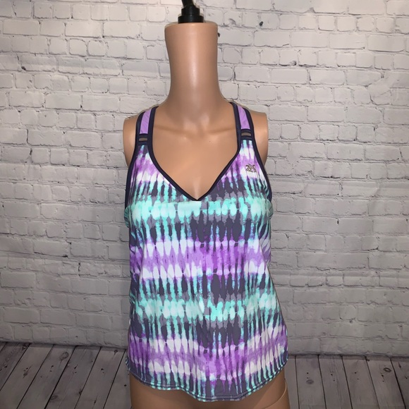 ZeroXposur Tops - ZeroxPosua Purple & Green Nylon Swim top size M